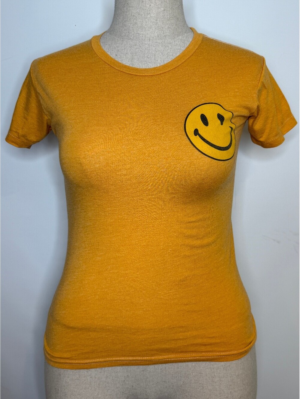 VNTG 90s Kids/Women's Aviator Nation Mustard Smiley Face Tee K -Size 14 (W-XS/S)